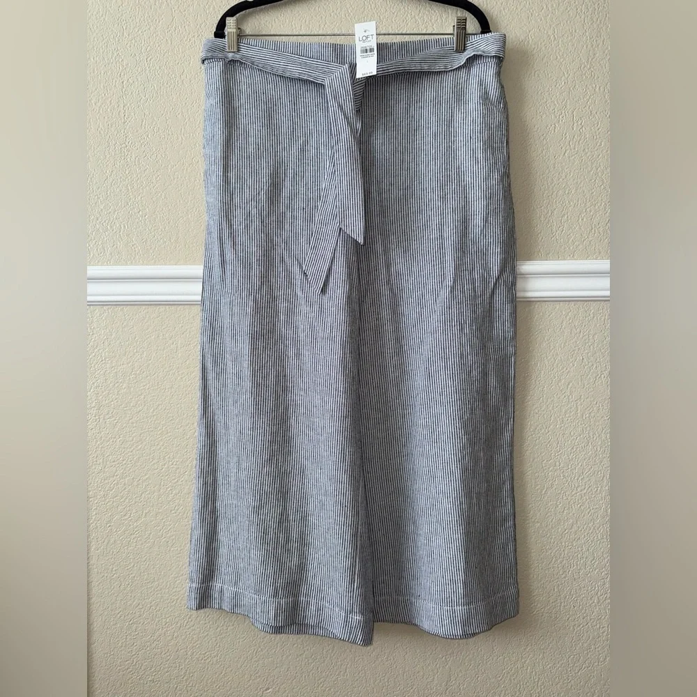 NEW Loft Linen Wide Leg Crop Striped Pull On Elastic Waist Pants Size Large - Picture 12 of 14